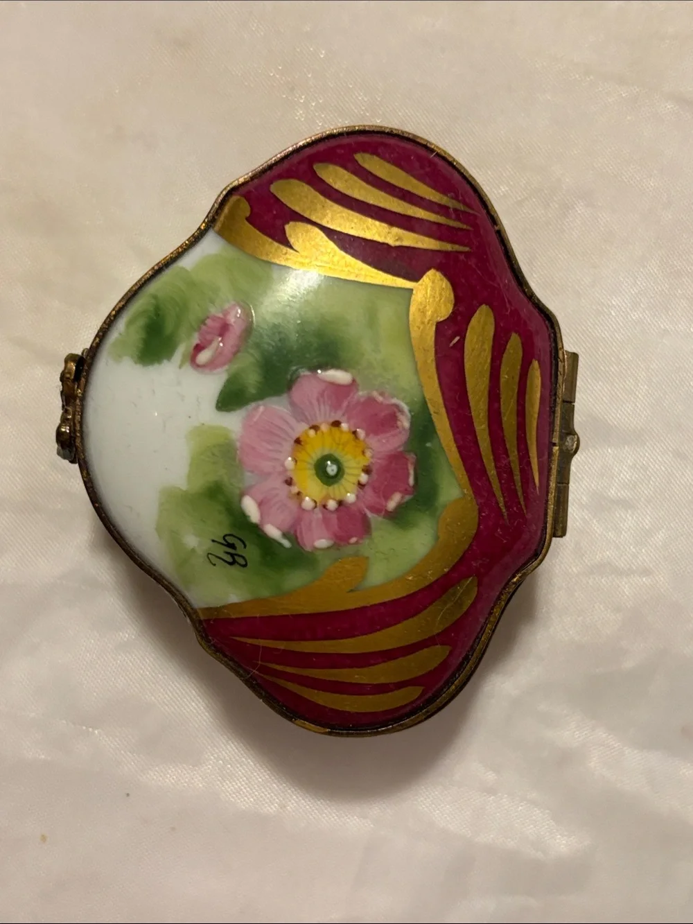Vintage Limoges France Porcelain Floral Jewelry Trinket Box - Pink and Green